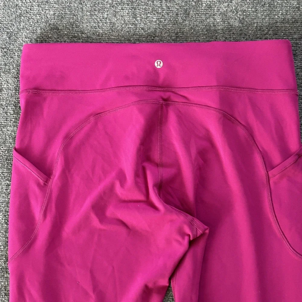 Lululemon Pants Womens 16 Pink Wunder High Rise Crop Pocket Yoga Workout‎ Lulu